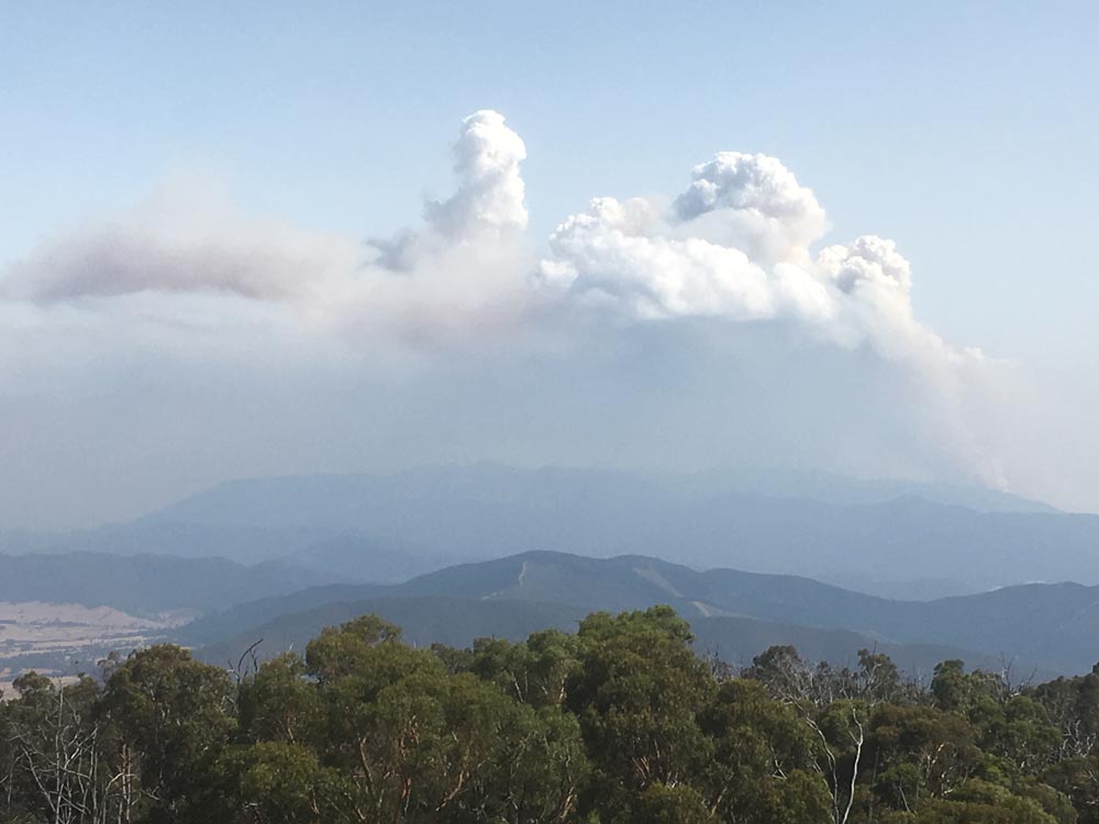 Mt Buffalo fires in the distance